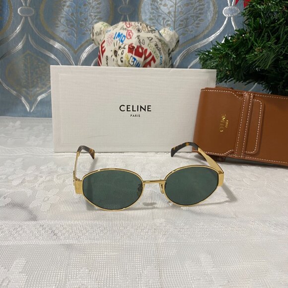 Celine Sunglasses with Gold Frame and Green Lenses main image 8